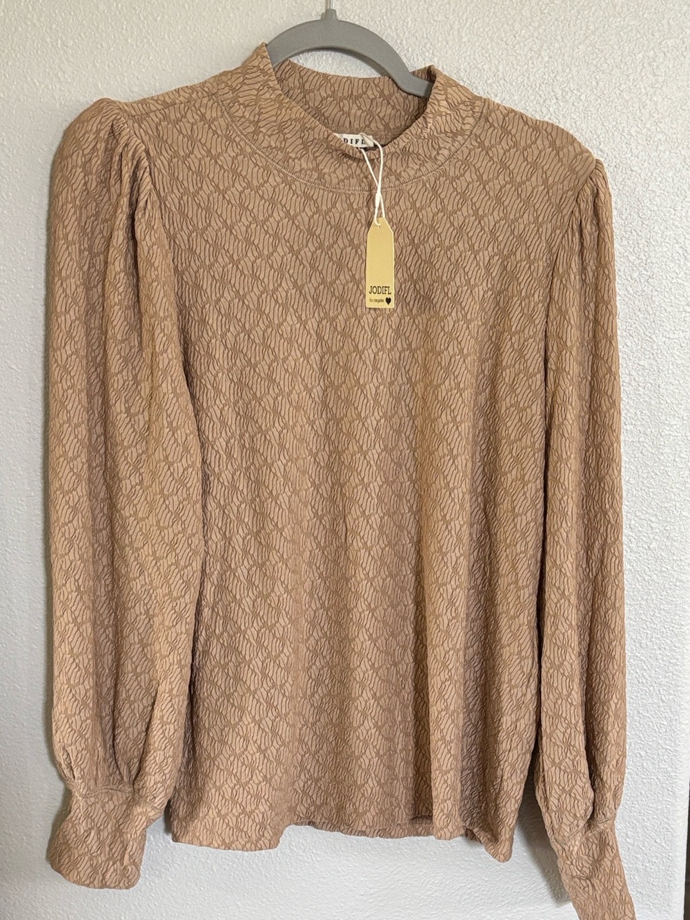 JODIFL Textured Mock Neck Top - Taupe